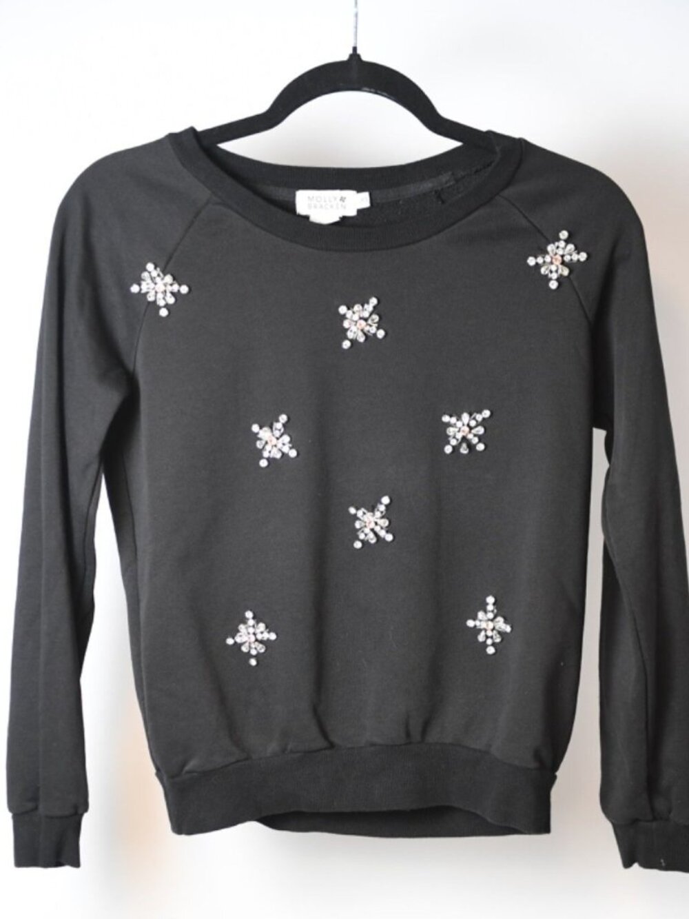 Molly Bracken Women's Crew Sweatshirt Black with Silver Embellishments Size XS